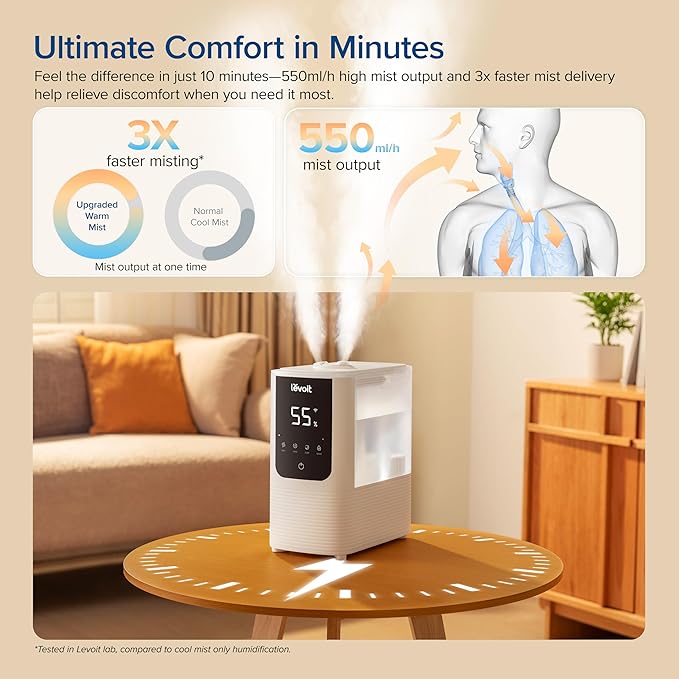 LEVOIT Humidifiers for Bedroom Home, Smart Warm and Cool Mist Air Humidifier - Image 3