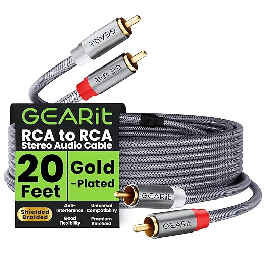 GEARit RCA Cable 2RCA Male to 2RCA Male Stereo Audio Cables Shielded Braided by GEARit