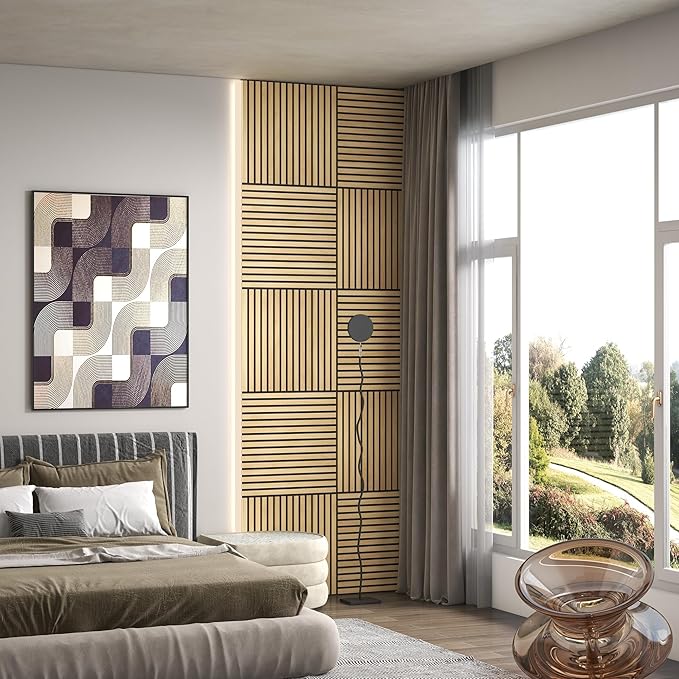 HOMCOM 4 Pack 3D Acoustic Panels, Wood Slat Wall Paneling - Image 6