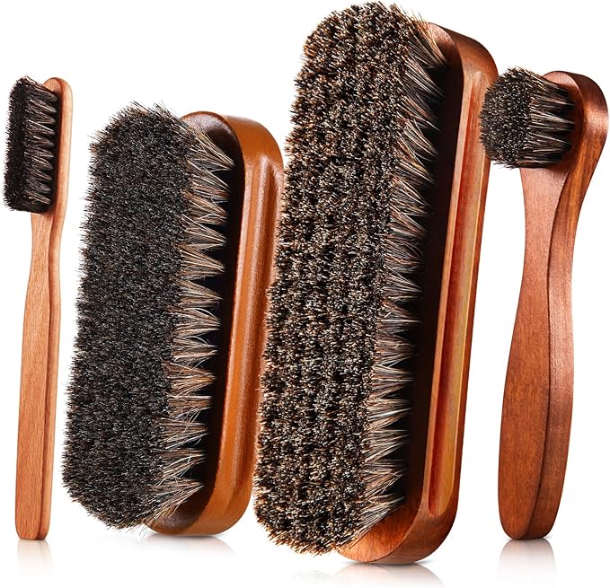 4 Pcs Horsehair Shine Shoes Brush Kit Polish Dauber Applicators Cleaning by ZJoey