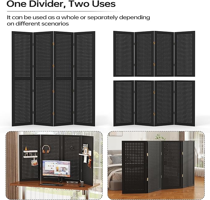 DURASPACE 4 Panel Room Divider 5.6 FT Pegboard Display Folding Wood Privacy - Image 3