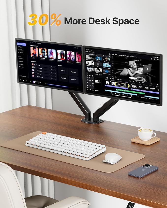 monTEK Dual Monitor Stand for Desk, 17-32 Inch Mechanical Spring Dual Arm - Image 5