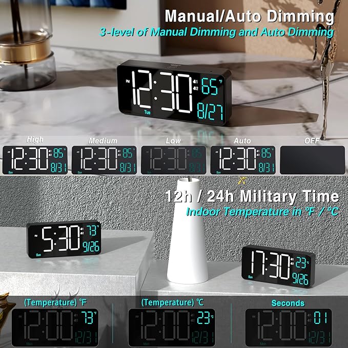 KOSUMOSU Alarm Clocks for Living Room, 6.7in Small Digital Clock for Bedroom - Image 2