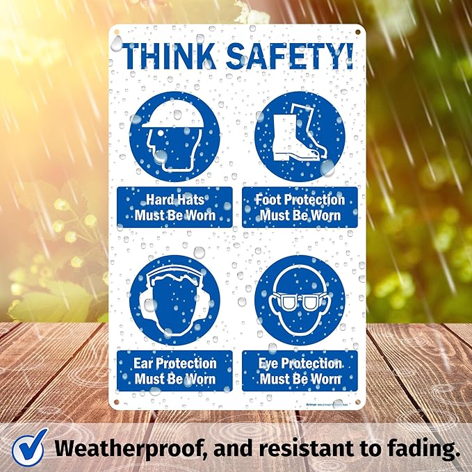 Brimar - 12" x 18" - Think Safety PPE Must Be Worn Sign - .063″ White Rust-Free - Image 5