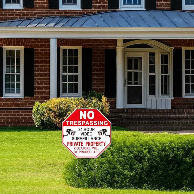NO Trespassing Signs Private Property Video Surveillance Sign, Large 4-Pack - Image 3