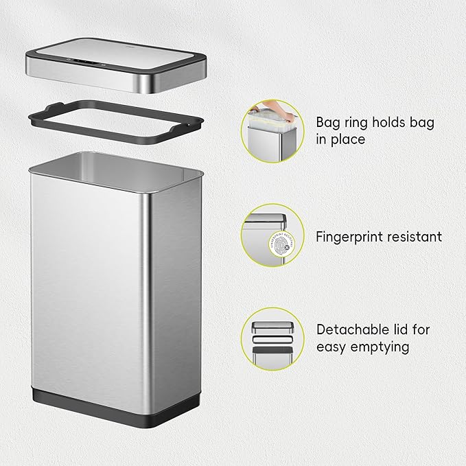 EKO EcoNova 13.2 Gallon/ 50L Automatic Sensor Kitchen Trash Can, Stainless - Image 8