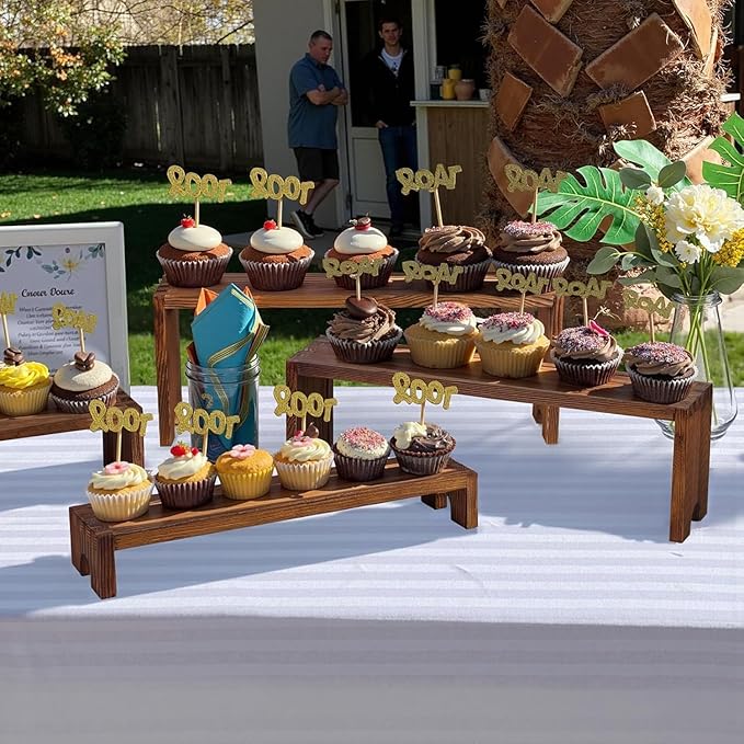 4 Set Large Wooden Tiered Riser Display Stands - Image 2