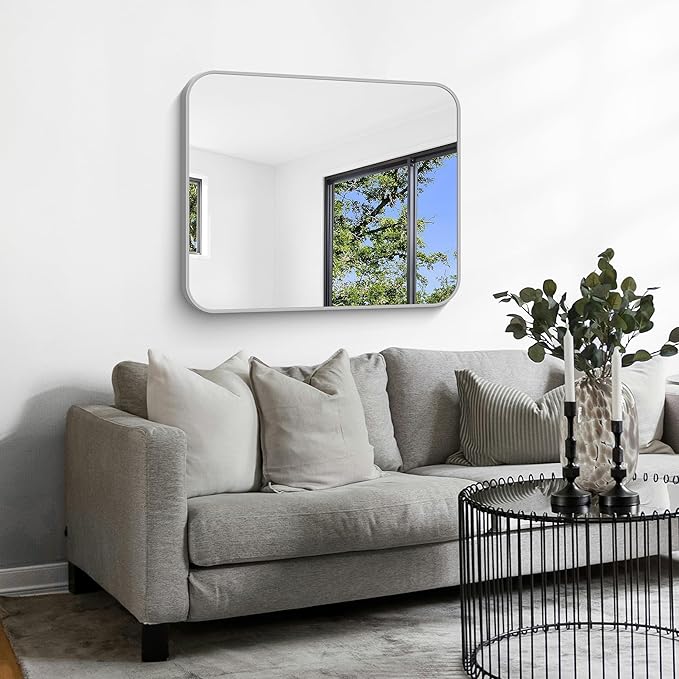 Silver Bathroom Mirror, 30 x 36 Inch Metal Framed Silver Rectangle Mirror - Image 3