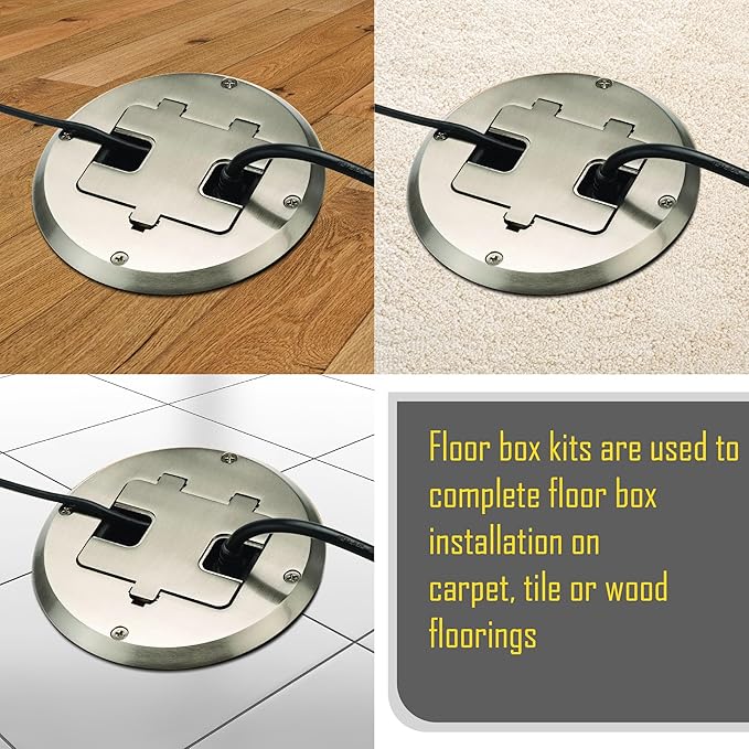 RACO Floor Box Kit 6239ACNI Nickel 15A/125V Duplex Receptacle Outlet - Image 2
