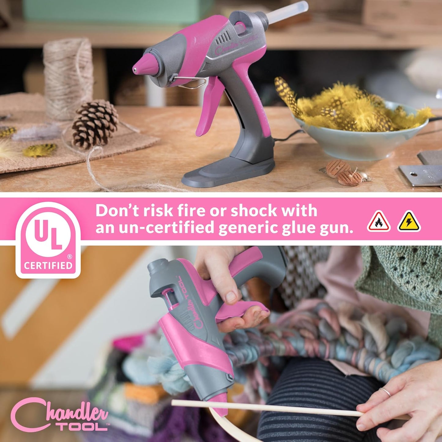 Hot Glue Gun Kit, Corded Craft Glue Gun with 10 Glue Sticks (60W Pink/Grey)