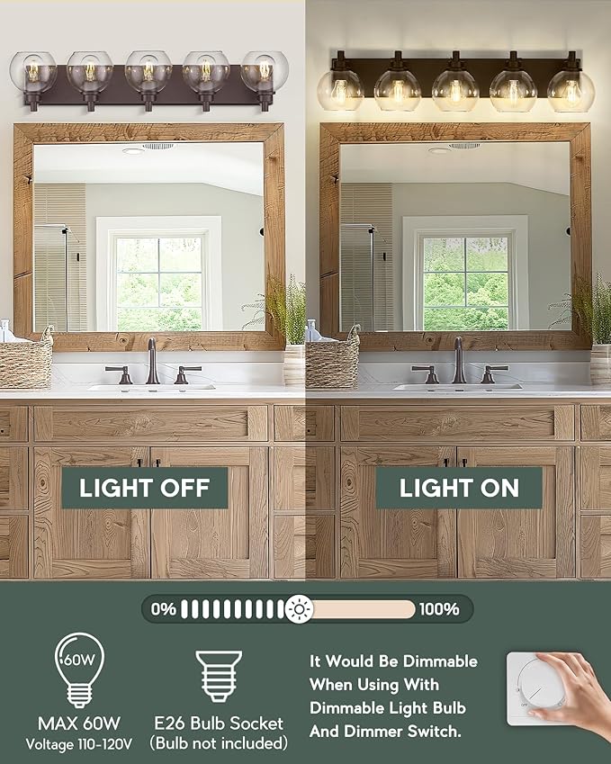METWET Bathroom Light Fixtures Over Mirror, 5-Light Oil Rubbed Bronze Bathroom - Image 5