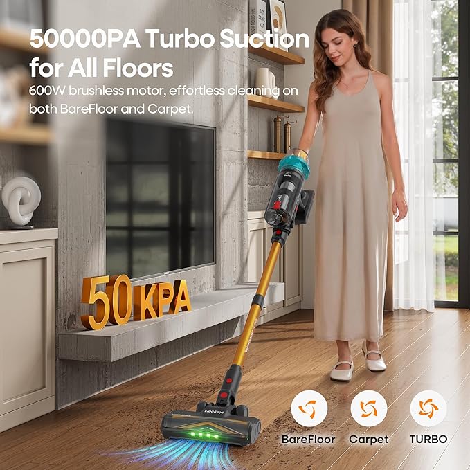 ElecKeys Cordless Vacuum Cleaner, 600W 50KPA 70Mins Self-Standing Vacuum - Image 2