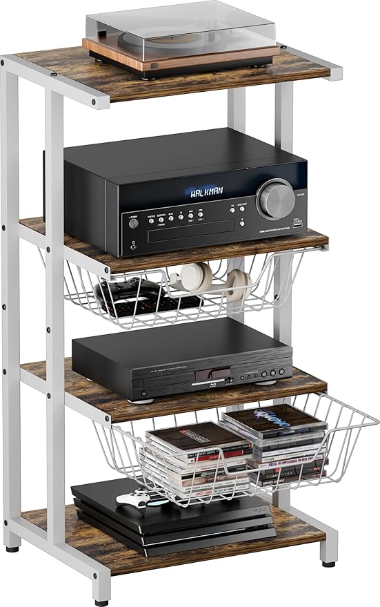 Ardier Media Stand with Two Detachable Baskets, 4-Tier AV Media Stand Corner by Ardier