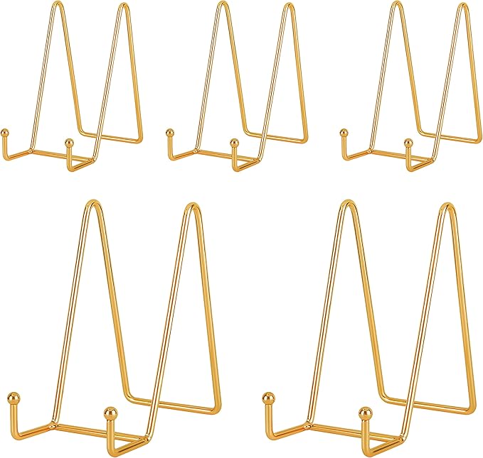 IBosins 5 Pack 6 Inch Plate Holder Display Stands, Metal Gold Frame Stand by IBosins