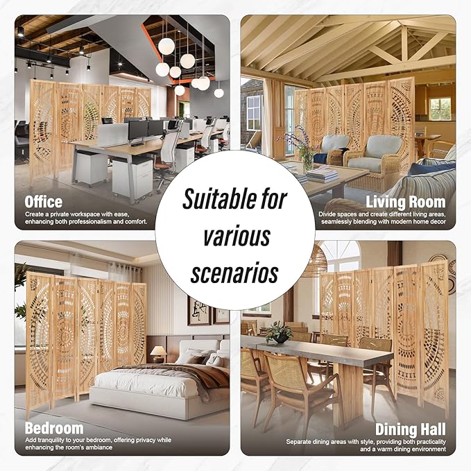 ALeesing 6 Panel Wood Room Divider Fully Assembled, Decorative Room Dividers - Image 7