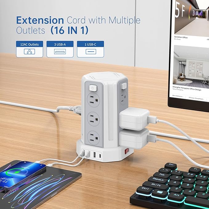 Power Strip Surge Protector, 10 Ft Extension Cord - Image 2