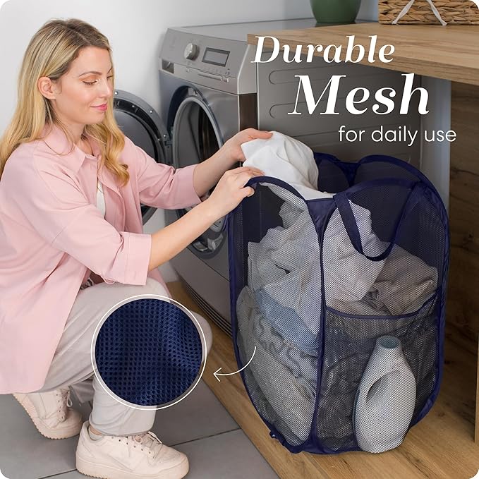 Handy Laundry Collapsible Mesh Foldable Hamper 14" x 14' x 24" Navy Blue - Image 5