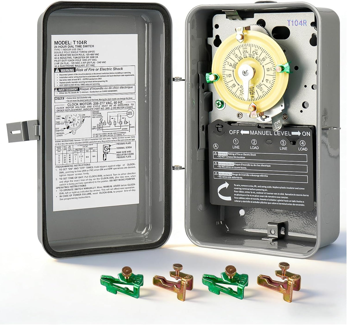 T104R 24-Hour Mechanical Time Switch, NEMA 3R Outdoor Steel Enclosure, and