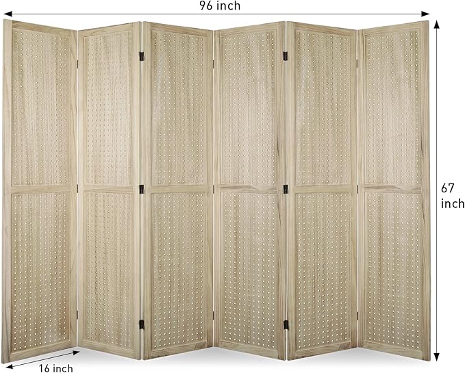 ECOMEX 6 Panel Room Divider, 5.6Ft Pegboard Display Wooden Folding Privacy - Image 6