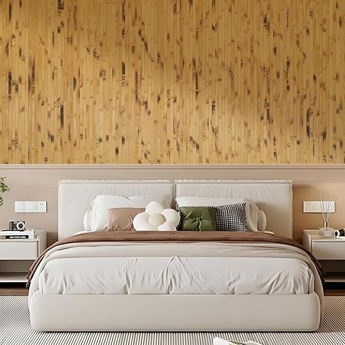 OUZUGIE 1 Pack 96x48 Inch Natural Bamboo Wall Panel – Yellow Burned Pole Wrap - Image 8