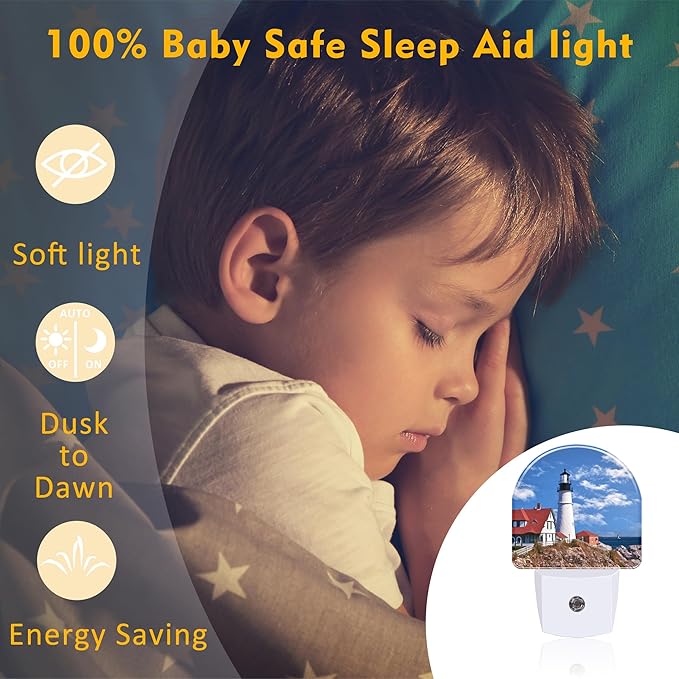 sndheke Beautiful White Lighthouse Night Light Plug into Wall, Ocean Seaside - Image 5
