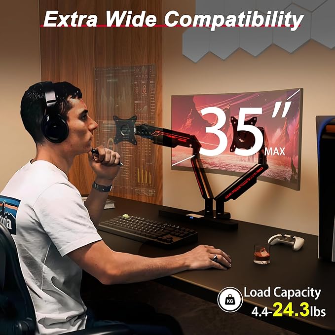 Fydeamer Dual Monitor Arm for 17-35" Screens up to 24.2 lbs, Ergonomic Gas - Image 4