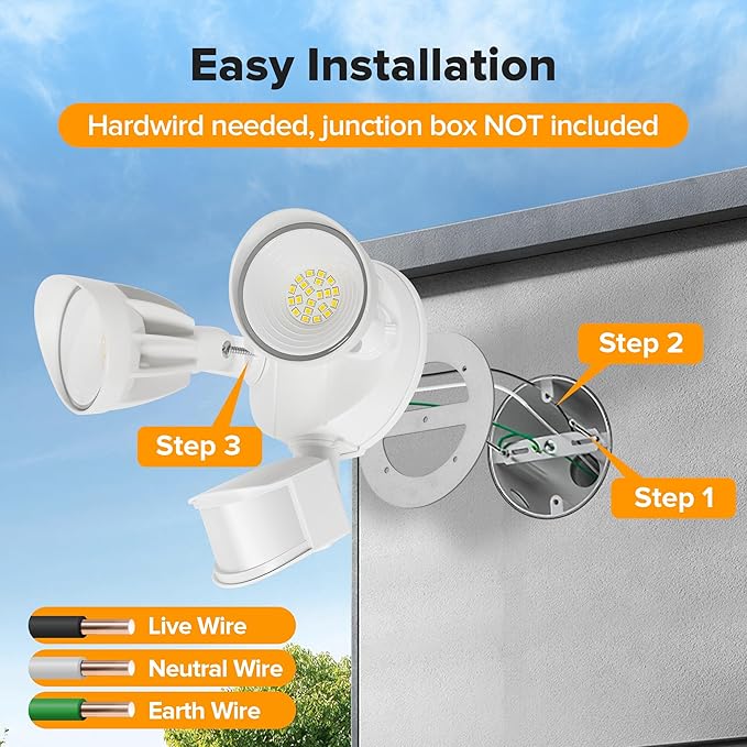 UME LED Security Light Motion Sensor Outdoor Lights, 27W 3000LM, IP65 Waterproof - Image 7