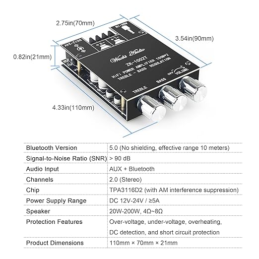 Wuzhi Audio ZK-1002T Bluetooth Amplifier Board 100W+100W Audio Amplifier - Image 5
