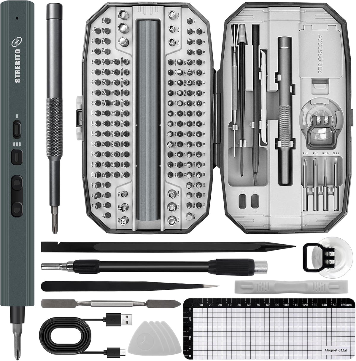 STREBITO Mini Electric Screwdriver, 155 in 1 Electric Precision Screwdriver Set