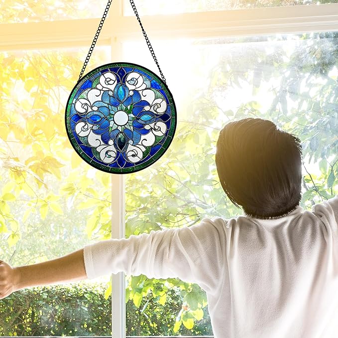 DASTOLL Stained Glass Window Hanging, Boho Style Sun Catchers Diamond Glass - Image 4