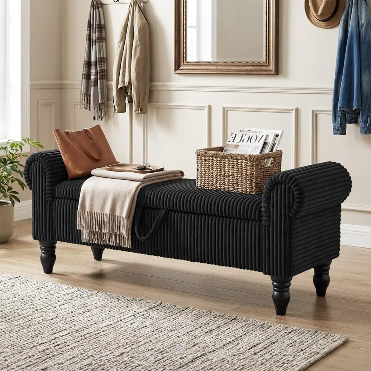 55" storage ottoman bench, corduroy end of bed, main product view