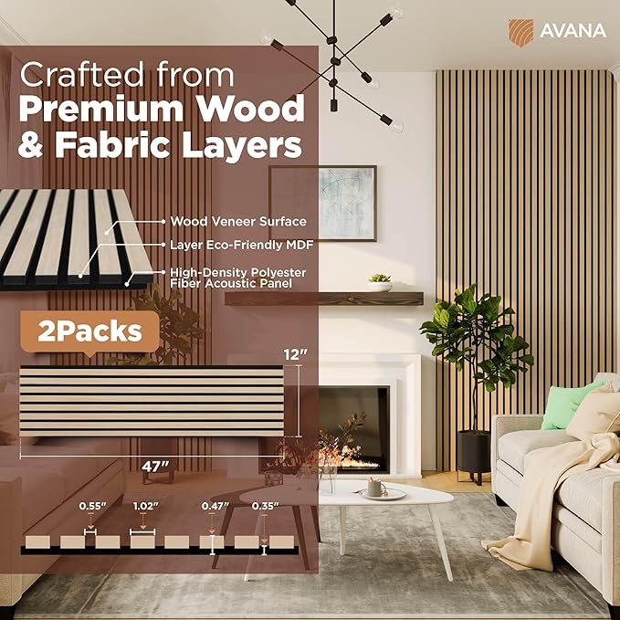 Avana Acoustic Wood Wall Panels – 47.2 X 12.6 White Oak Acoustic Panels 2 PCs – - Image 4