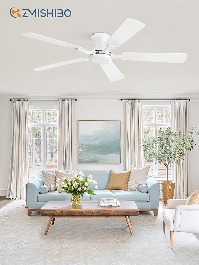 ZMISHIBO 52 Inch Ceiling Fan No Light, Flush Mount Low Profile, Modern White - Image 7