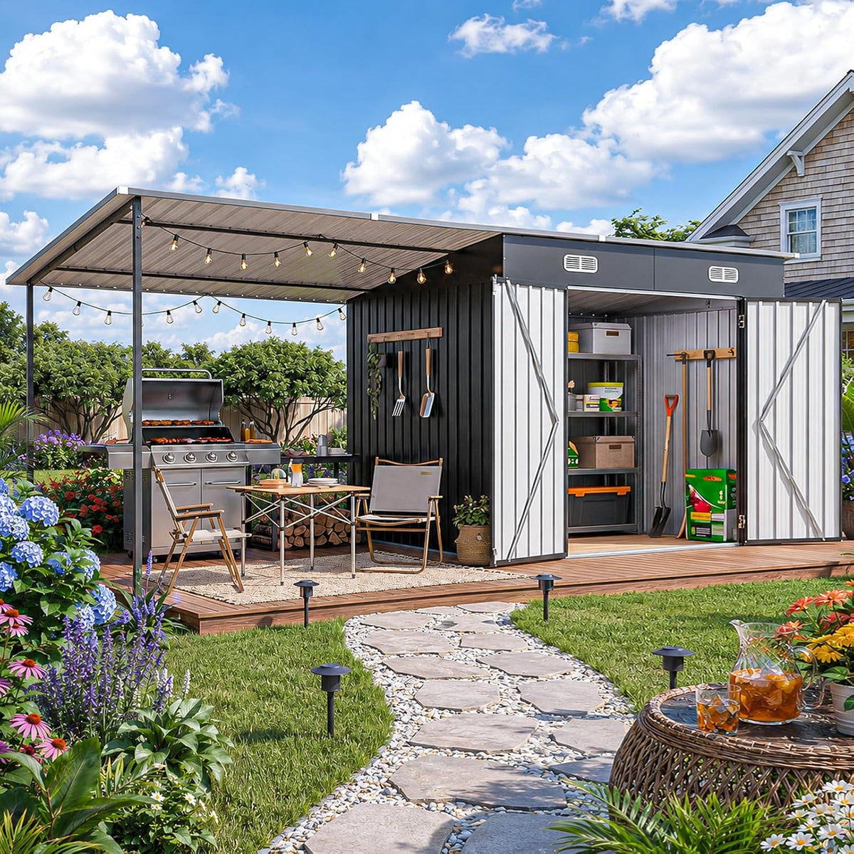 14x6ft outdoor lean to shed & hardtop gazebo, main product view