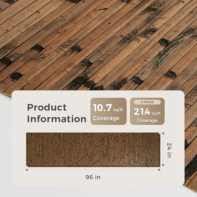 OUZUGIE 2 Pack 96x24 Inch Natural Bamboo Wall Panel – Brown Burned Pole Wrap - Image 2