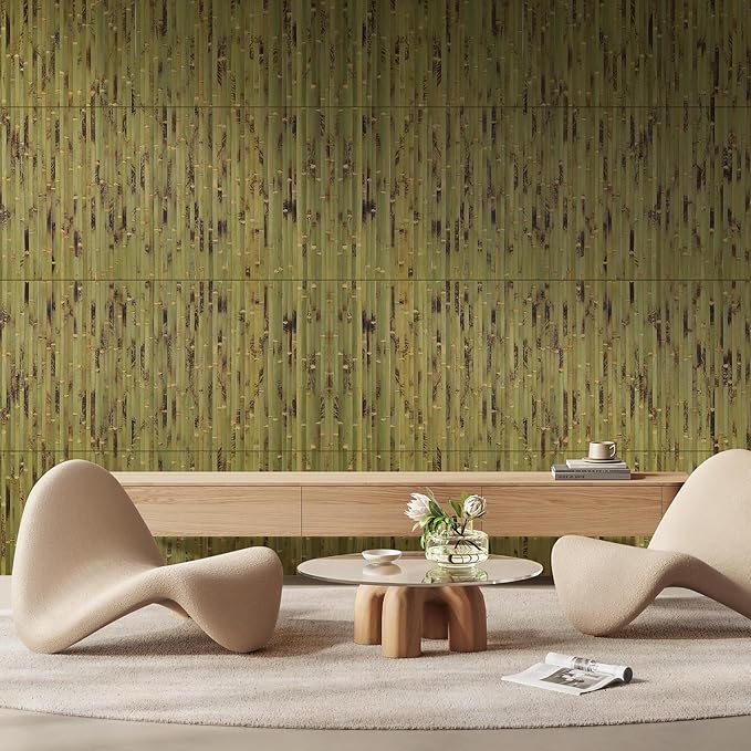 OUZUGIE 1 Pack 96x24 Inch Natural Bamboo Wall Panel – Green Burned Pole Wrap - Image 9