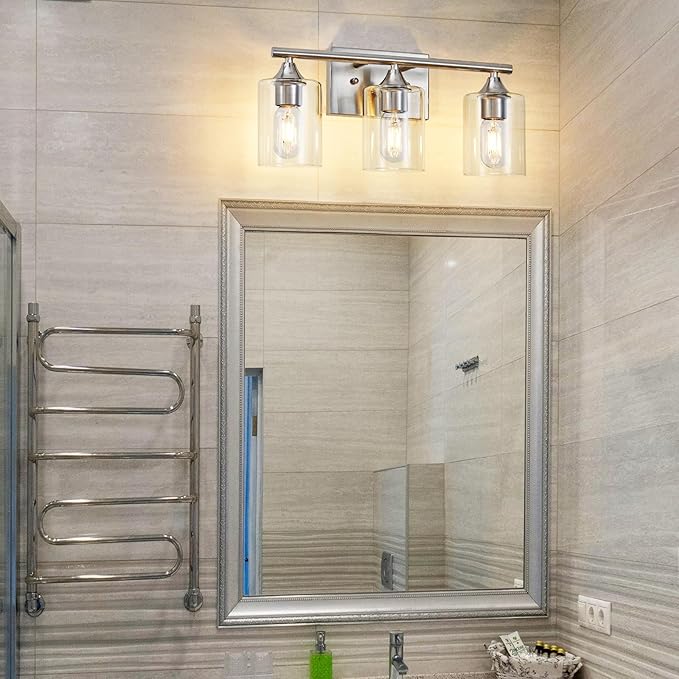 XPEHK 3-Light Bathroom Light Fixtures, Brushed Nickel Vanity Light, Modern - Image 2