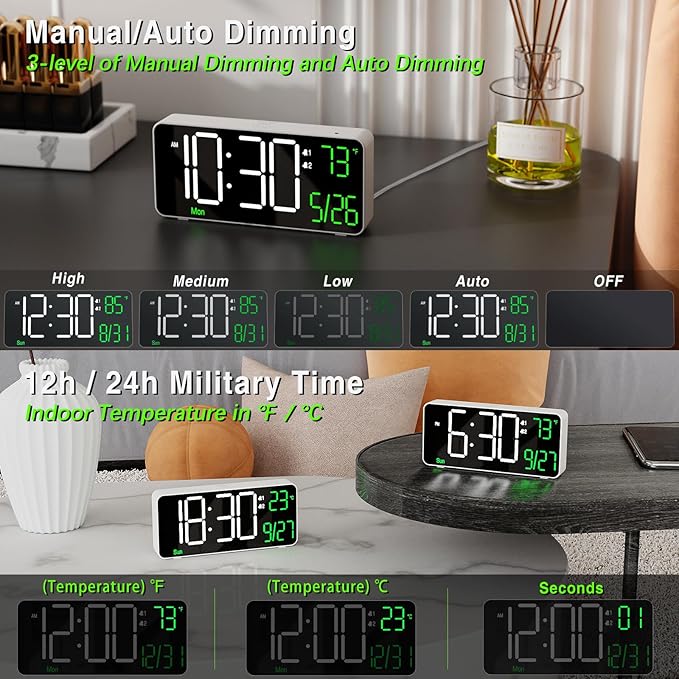 KOSUMOSU Digital Alarm Clock, 6.7in Small Digital Clock - Image 2