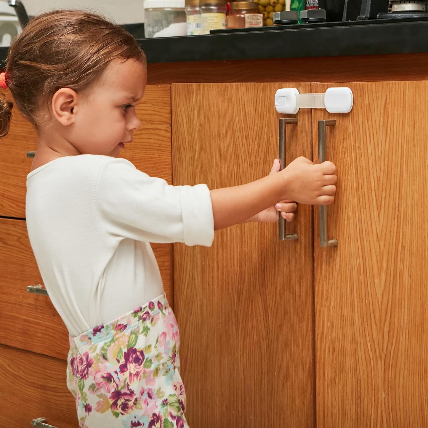 Child Safety Strap Locks (4 Pack) Baby Locks for Cabinets and Drawers, Toilet, Fridge & More. 3M Adhesive Pads. Easy Installation, No Drilling Required, White