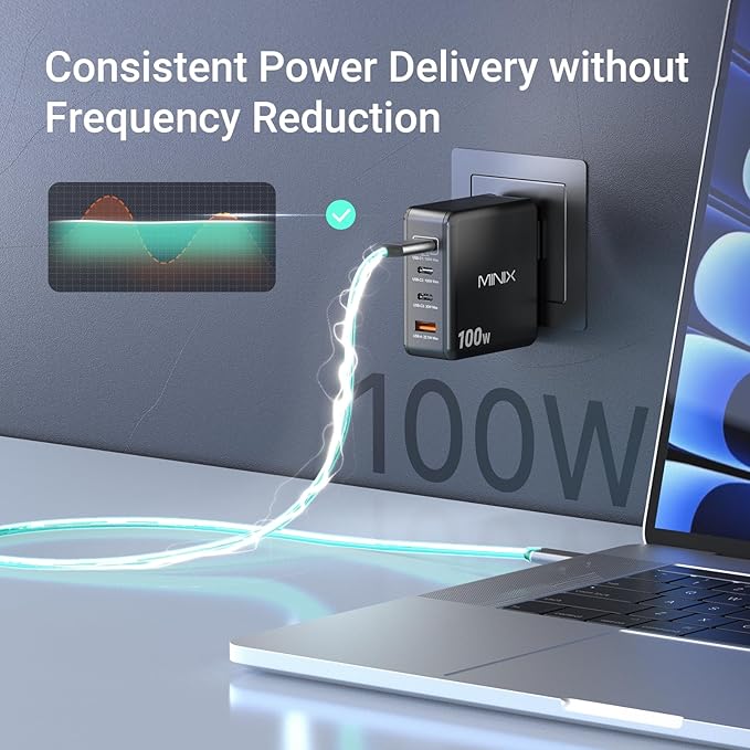 MINIX 100W USB C Charger, 4-Port Fast GaN Charger, Compact Foldable Wall Charger - Image 3