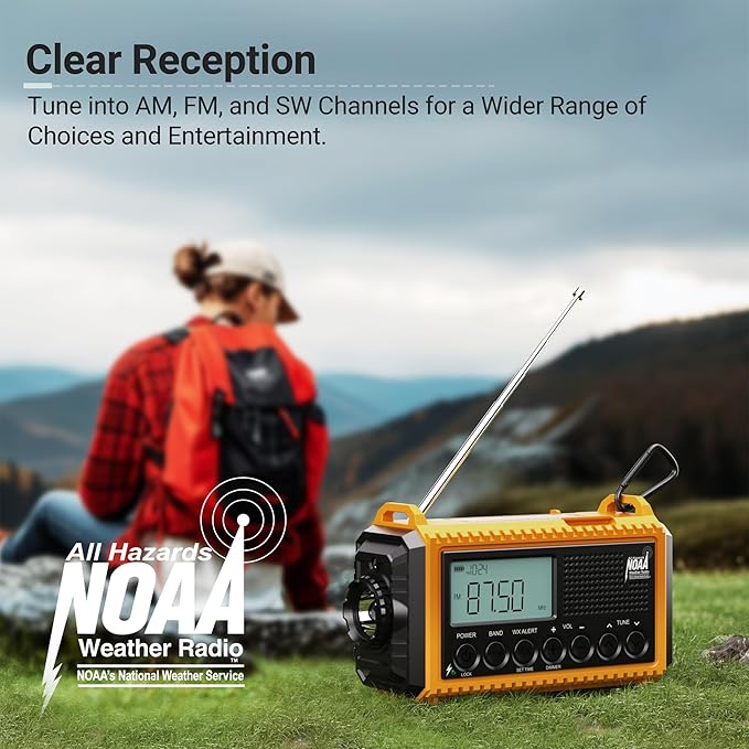 Mesqool 12000 Emergency Radio, Auto Digital Weather Radio NOAA/AM/FM/SW Battery - Image 2