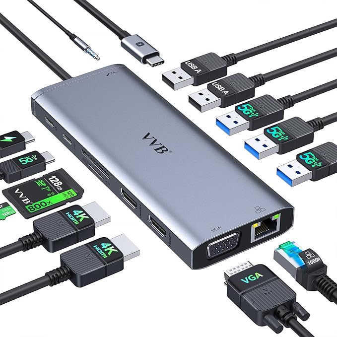 USB C Docking Station Dual Monitor HDMI by VVB