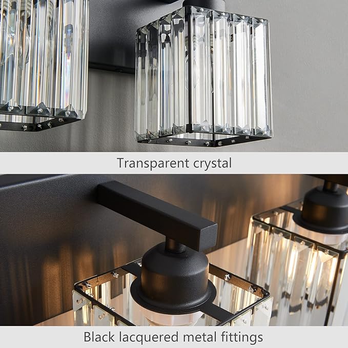 FDPBY Modern Bathroom Vanity Light 3-Lights Modern Black Crystal Wall Light - Image 6