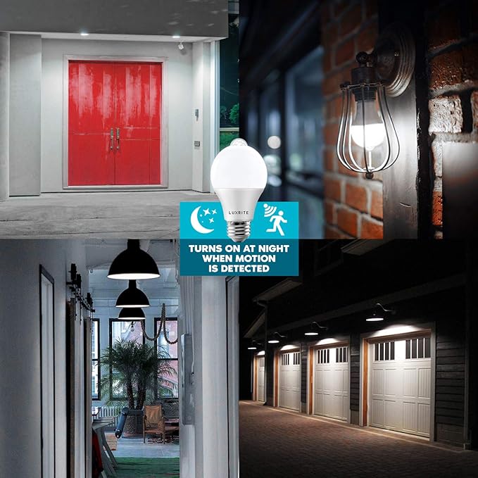 LUXRITE A19 LED Motion Sensor Light Bulbs, 60W Equivalent, Motion Activated - Image 4