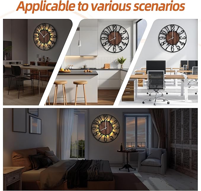 LEIKE Large Wall Clocks with Night Light Battery Operated, Silent Non Ticking - Image 6