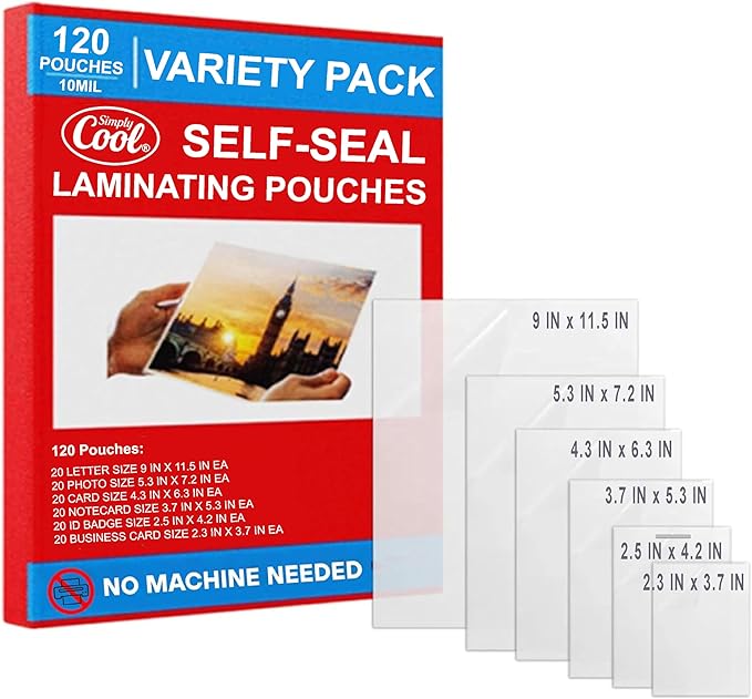 10mil Self-Adhesive Cold Laminating Sheets Letter, I.D. Badge and Business Card by SimplyCool