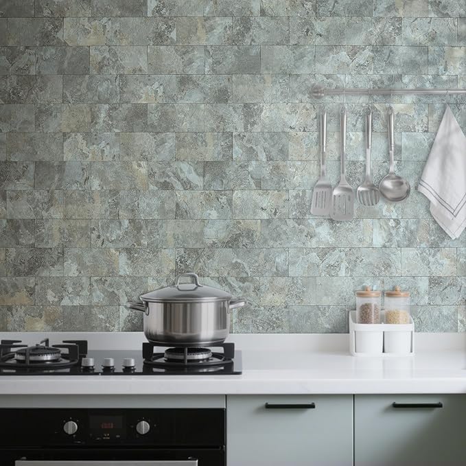 AULIGET 100-Piece Faux Stone Peel and Stick Backsplash Wall Tiles, Laundry Room - Image 2