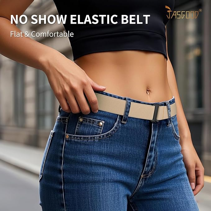 JASGOOD Women No Show Stretch Belt Elastic Web Strap Belt - Image 2