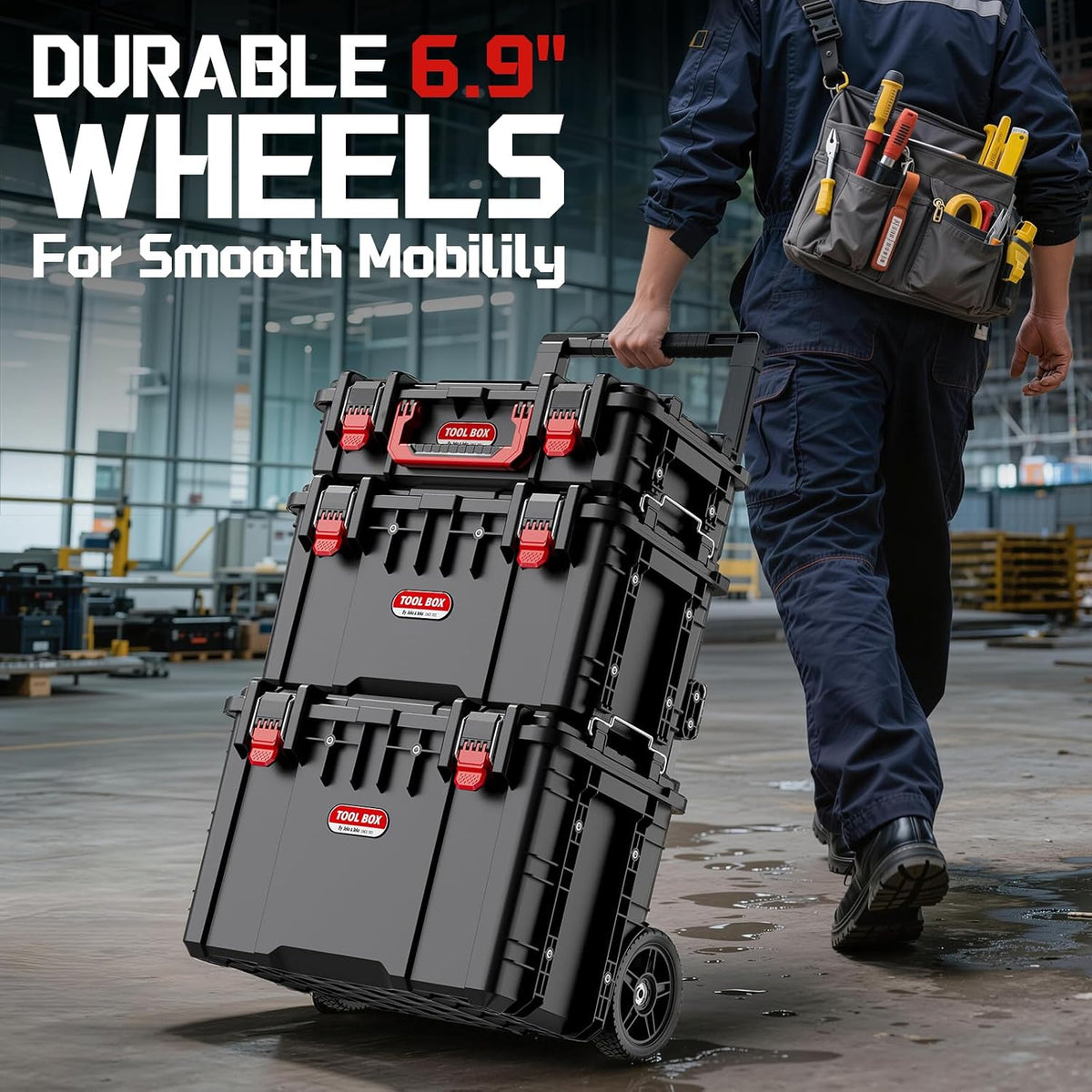 jeko&jeko 3-piece rolling modular tool box system with, side view