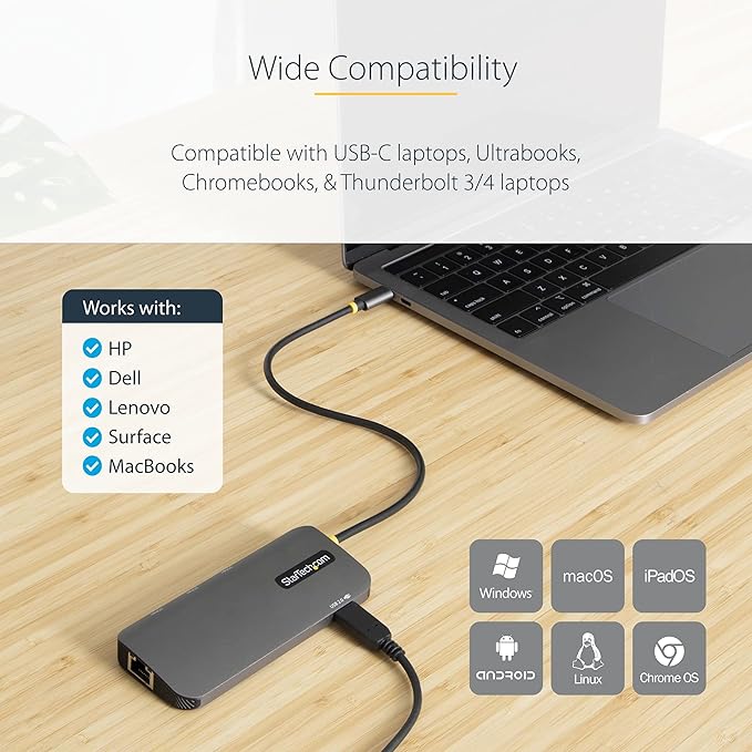 StarTech.com 6-in-1 USB-C Hub for Monitors, 4K 60Hz HDMI Video, Gigabit Ethernet - Image 7